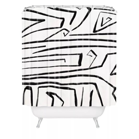 Viviana Gonzalez Black & White Geo Modern Improvisation Shower Curtain 69" x 72" - Picture 1 of 5